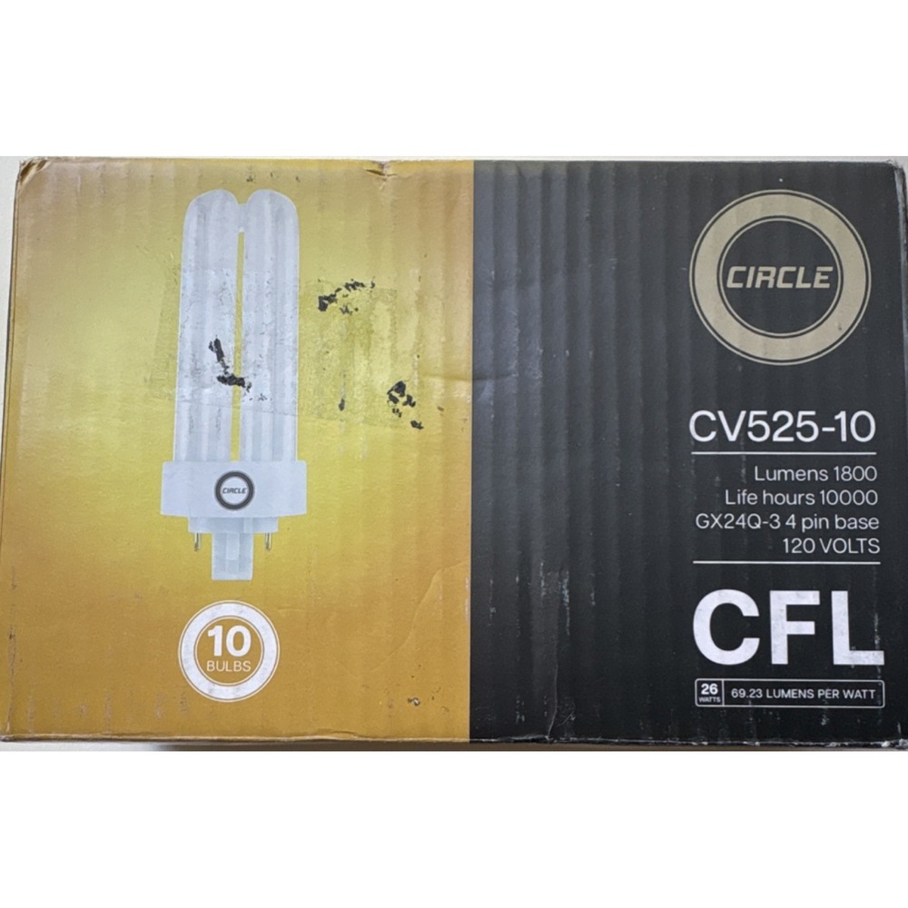 Circle CV525-10 CFL Light Bulbs 26W GX24Q-3 4 Pin 6500K 1800 Lumens 10 Pack